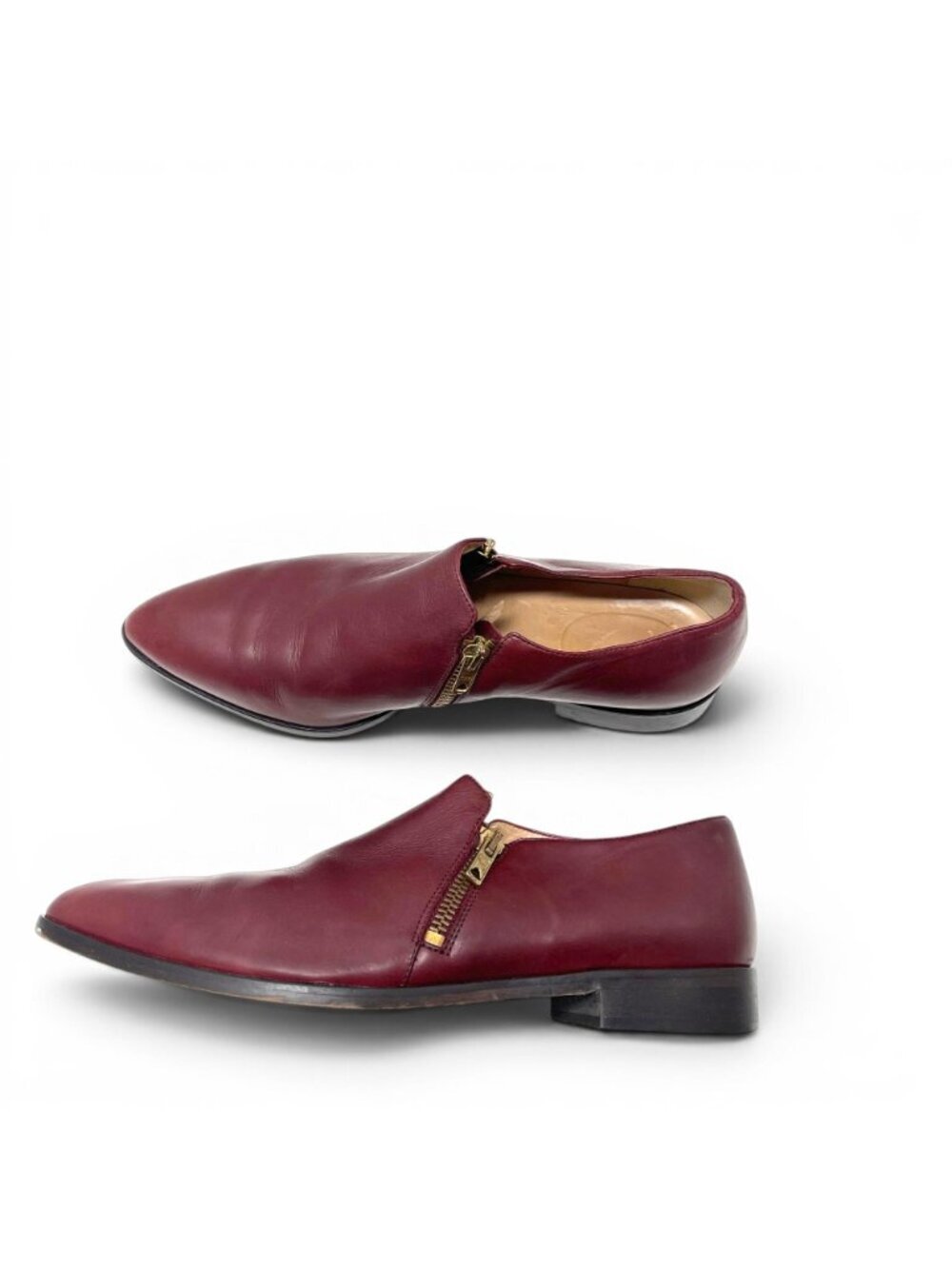 J.Crew Italian Leather Burgundy Zip Loafers Size 9 Minimalist Oxblood Shoes - Picture 5 of 9